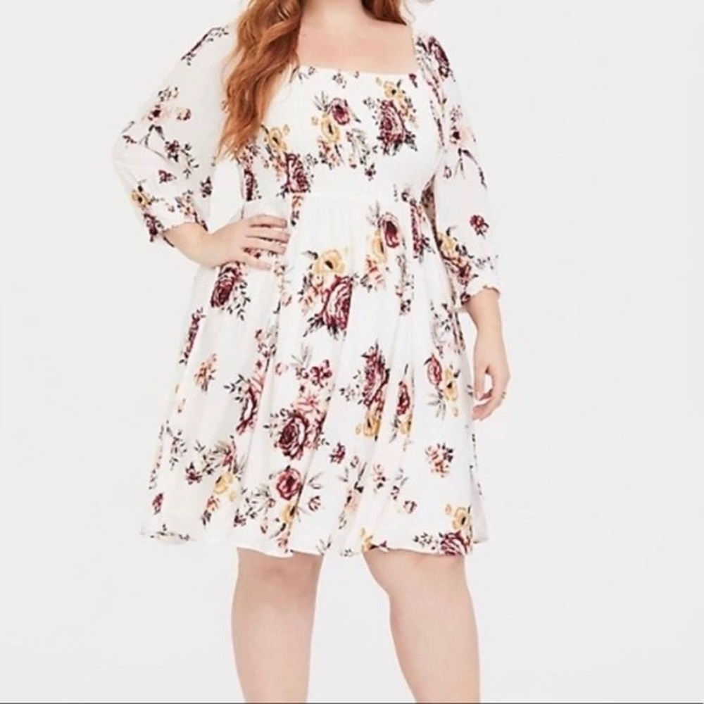Torrid White Floral Smocked Skater Dress